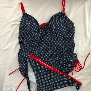 Navy & Red Polka Dot Maternity Tankini
